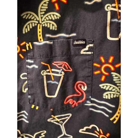 Chubbies One Man Wolf Pack Neon Lights Flamingo Camp Shirt Tropical Palms, L - Picture 3 of 8